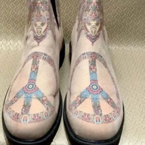 Women's Ankle Booties with Colorful Peace Sign Print